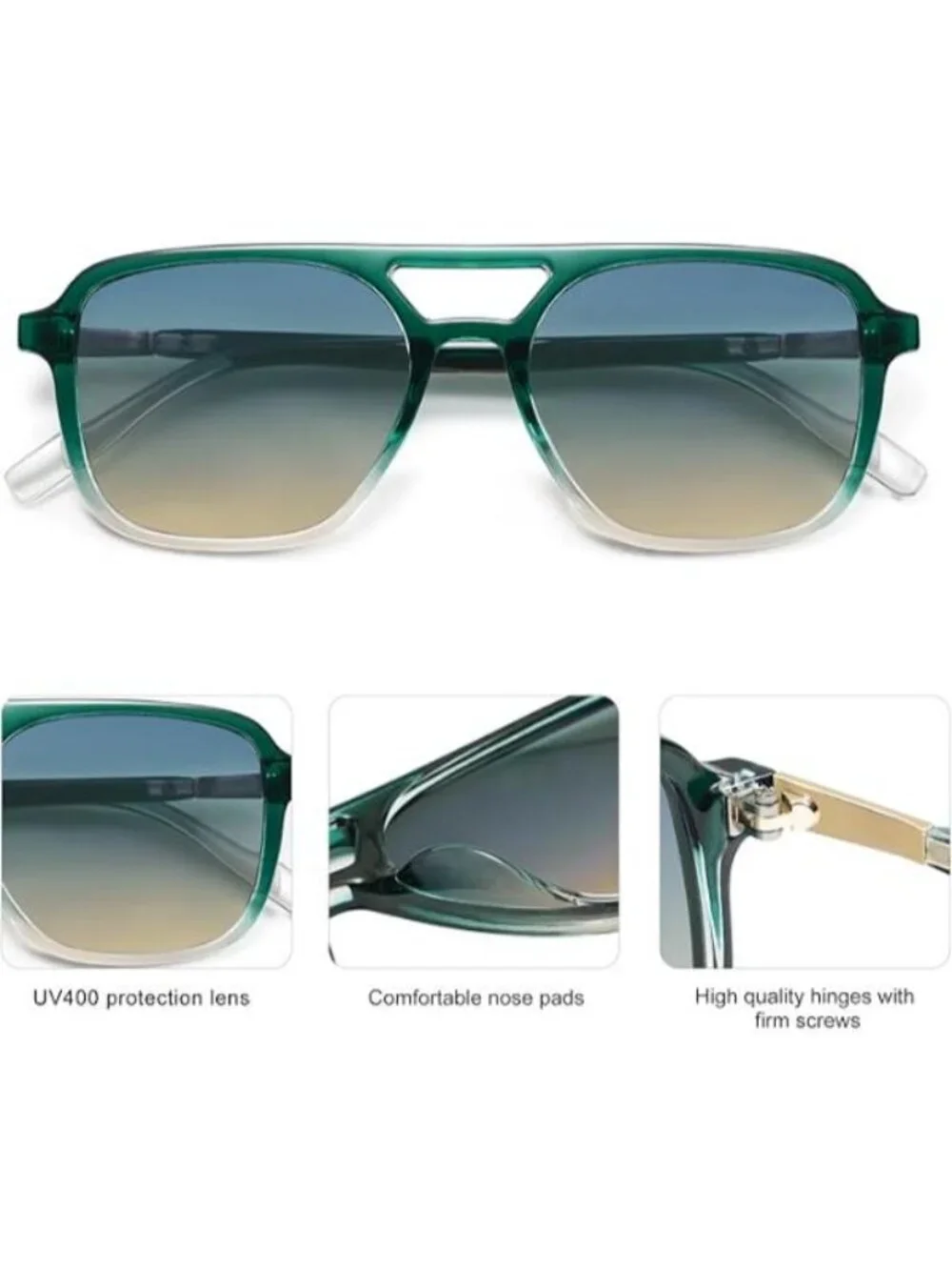 SOJOS Women Aviator Sunglasses Rectangle Sun Glasses Green Frame Grey Lens